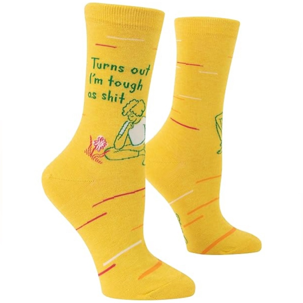 Blue Q Tough As Shit Yellow Graphic Crew Socks NWT